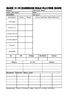 Back to the Dungeon Character Sheet