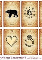 Ancient Lenormand 36 Card deck with numbers and English text