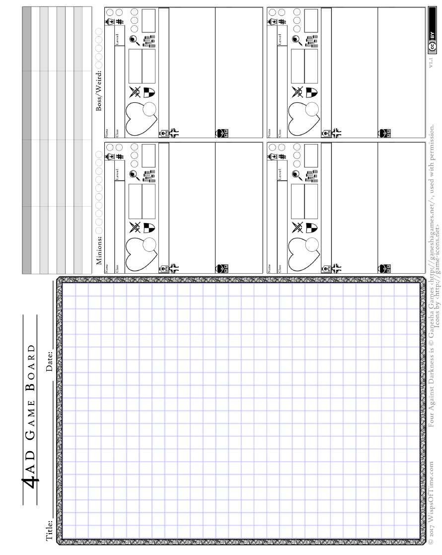 4AD Game Board: a one-page play sheet for Four Against Darkness