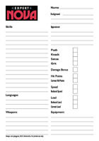Expert Nova English Edition, Character Sheet