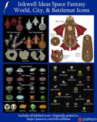 Worldographer Space Fantasy Battlemat, Settlement, and World/Kingdom Map Icons