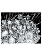 Dwarf fighting skeletons stock art