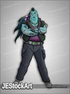 JEStockArt - SciFi - Female Cyberpunk Bouncer with Blue Skin - CNB