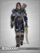 JEStockArt - SciFi - Armored Mercenary with Rune Sword - CNB