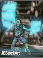 JEStockArt - SciFi - Hacker with Holo Screens - CWB