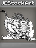 PWYW JEStockArt - SciFi - Cybernetic Warthog With Tendril Mane Charging In Dust - INB