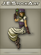 JEStockArt - Steampunk - Sitting Gal in Top Hat With Pistol - CNB