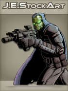 JEStockArt - SciFi - Cloaked Mercenary in Night Vision Goggles with Blaster - CNB