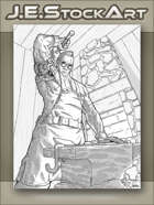 JEStockArt - SciFi - Cybernetic Blacksmith Raises Hammer Working At Anvil - LWB