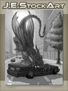 JEStockArt - Modern Fantasy - Flying Dragon Crushes Car - GWB