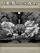 JEStockArt - Supers - Armored Mech Splits Vehicle In Tunnel - GWB