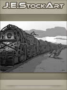 JEStockArt - Western - Locomotive Train And Cowboy On Horse Showdown At Sunset - GWB