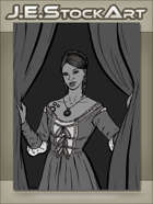 JEStockArt - Steampunk - Maiden With Clockwork Tattoo Closing Curtains - GWB