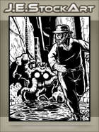 JEStockArt - Supernatural - Gentleman In Hat Running From Horror In Alley - IWB