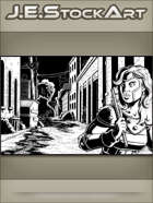JEStockArt - Supers - Heroine Trailed By Ninjas In Alley - IWB