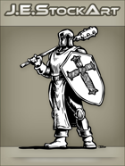 JEStockArt - Fantasy - Classic Cleric With Cross Helm Shield And Long Mace - INB