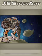 JEStockArt - SciFi - Asteroid Mining Mech On Floating Rock - CWB