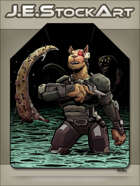 JEStockArt - SciFi - Female Cyber Canine Versus OctoBeast - CWB