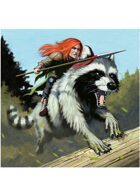 Colour card art - character: gnome riding giant raccoon - RPG Stock Art