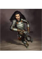 Colour card art - character: elf warrior with prosthetic leg - RPG Stock Art