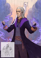 Character stock sketch and color series: Mage and familiar