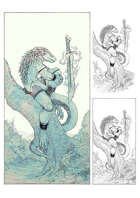 Character stock sketch and color series: Lizardfolk Fencer