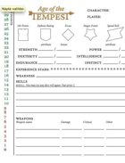 Age of the Tempest - Character sheet